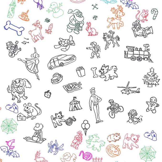 Projector projector drawing table cards markers crayons blue