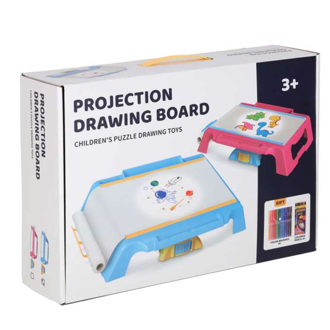 Projector projector drawing table cards markers crayons pink