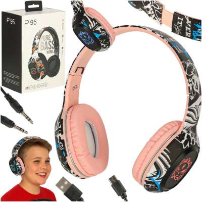 Słuchawki bezprzewodowe nauszne Bluetooth Gaming Sport różowe