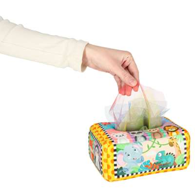Sorter pudełko z chusteczkami sensoryczne montessori pluszowe cyfry litery