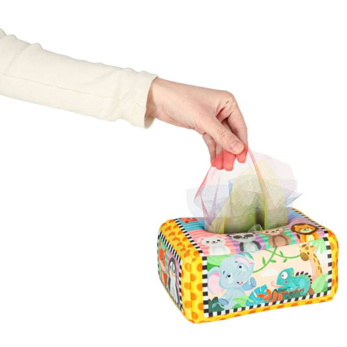 Sorter pudełko z chusteczkami sensoryczne montessori pluszowe cyfry litery