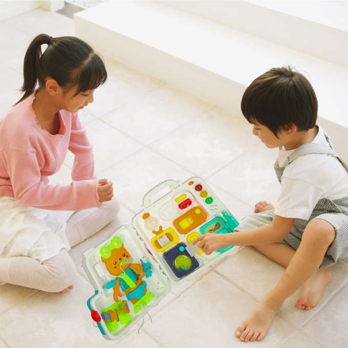 Tablica manipulacyjna sensoryczna montessori walizka pokrętła miś XXL światło dźwięk