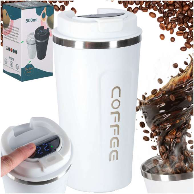 Thermal mug bidon with mouthpiece thermos 500ml white