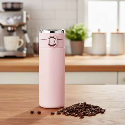 Thermal mug bidon with mouthpiece thermos LED 420ml pink