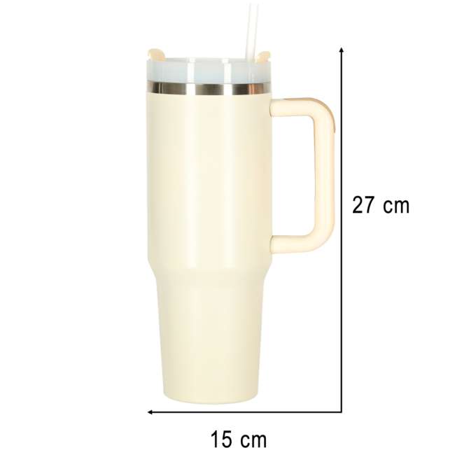 Thermal mug with handle thermos 1200ml cream