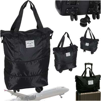 Travel bag on wheels foldable 3 sizes black