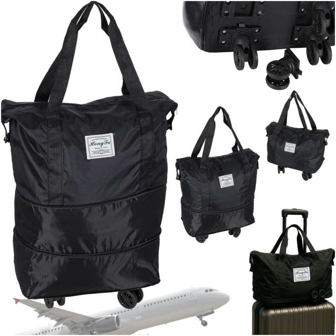 Travel bag on wheels foldable 3 sizes black