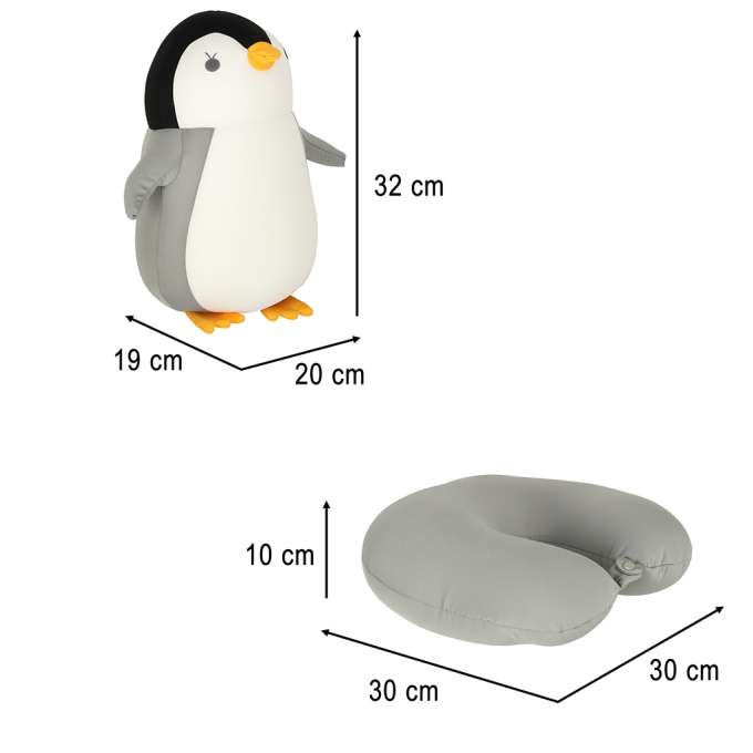 Travel cushion 2in1 neck cornet for car aeroplane penguin mascot