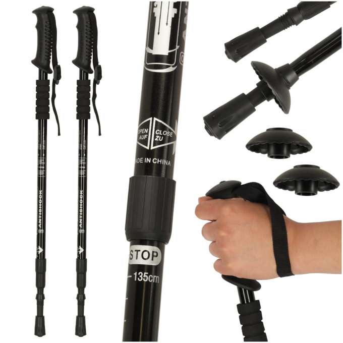 Trekking poles for Nordic walking folding 2 pieces black