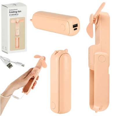 Wiatrak biurkowy wentylator mini ręczny składany wiatraczek przenośny USB różowy