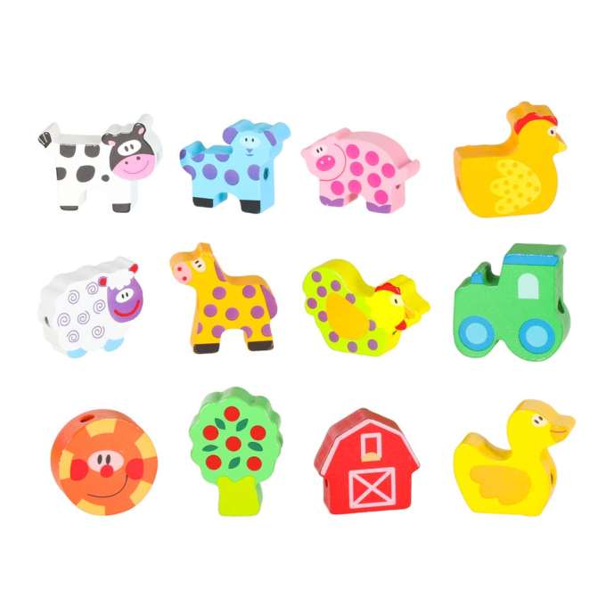 Wooden blocks for threading board board board farm animals