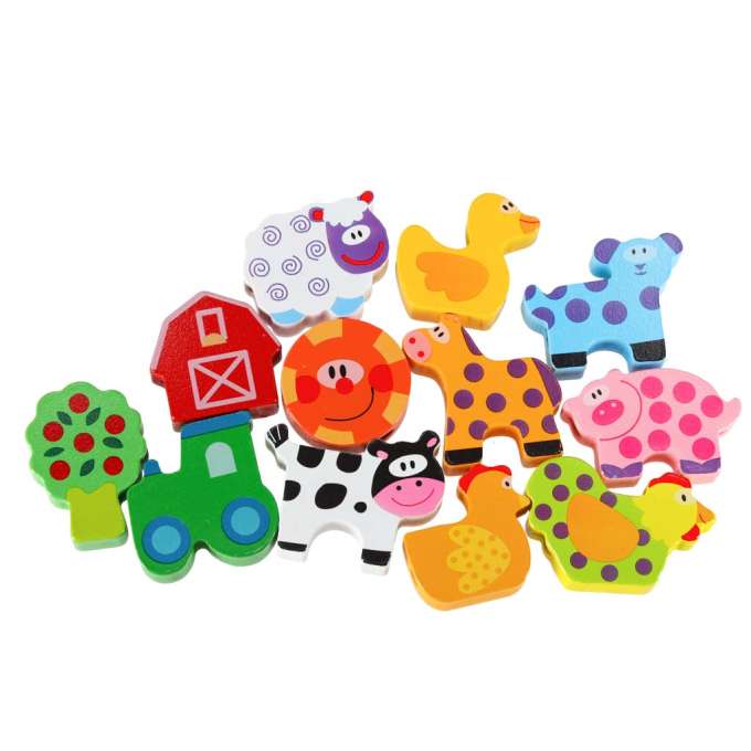 Wooden blocks for threading board board board farm animals