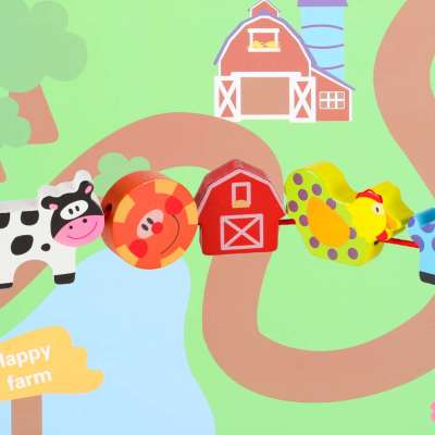 Wooden blocks for threading board board board farm animals