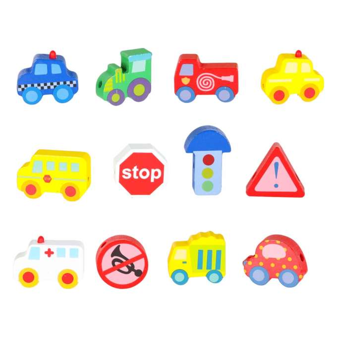 Wooden blocks for threading board board cars vehicles
