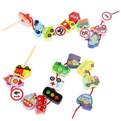 Wooden blocks for threading vehicles traffic signs