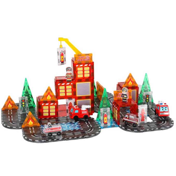 3D magnetic construction blocks fire department 2 cars 92 elements