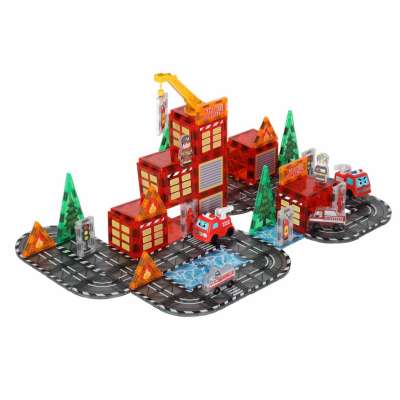 3D magnetic construction blocks fire department 2 cars 92 elements