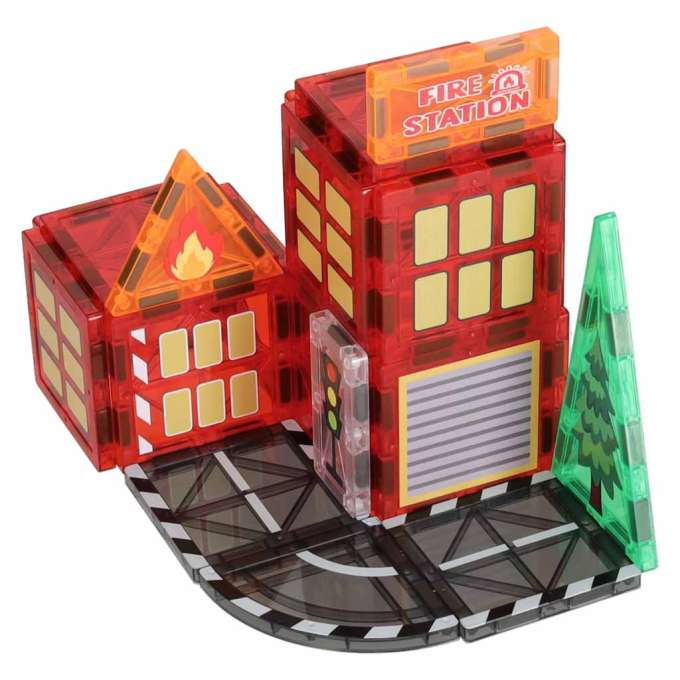 3D magnetic construction blocks fire department 2 cars 92 elements