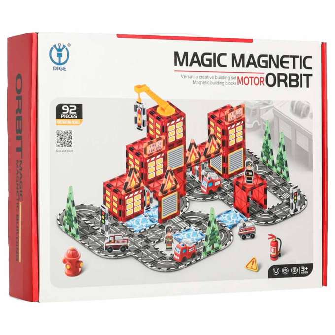 3D magnetic construction blocks fire department 2 cars 92 elements