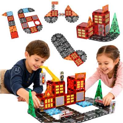 3D magnetic construction blocks fire department 48 elements
