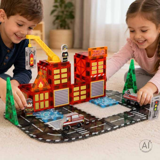 3D magnetic construction blocks fire department 48 elements