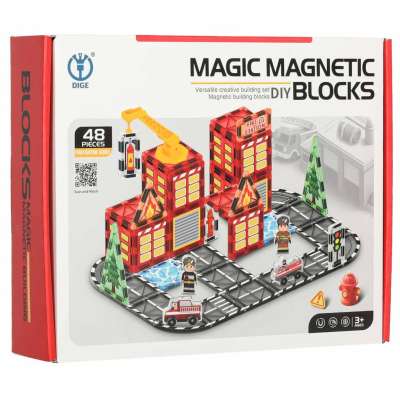 3D magnetic construction blocks fire department 48 elements