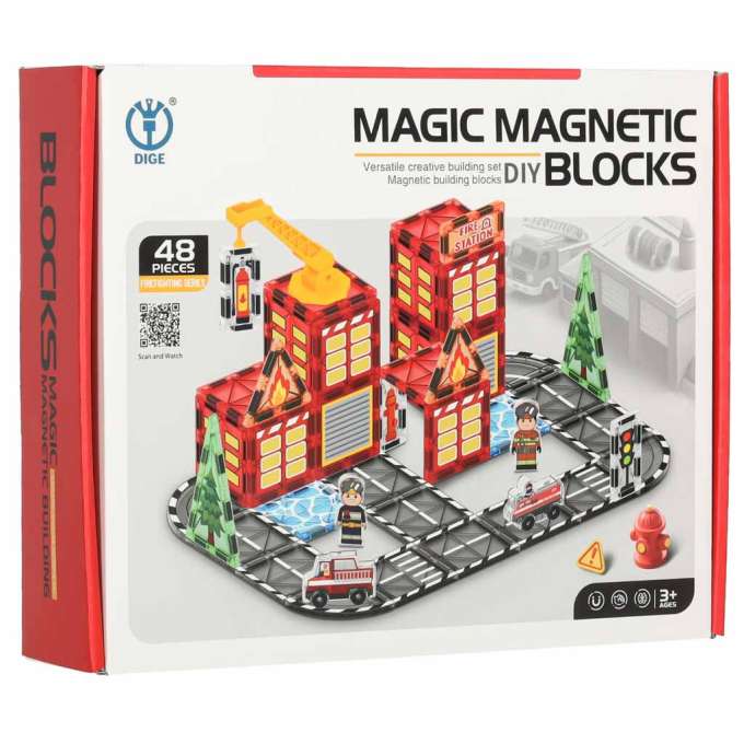 3D magnetic construction blocks fire department 48 elements