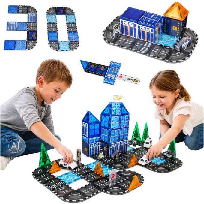 3D magnetic construction blocks police police cars 91 elements