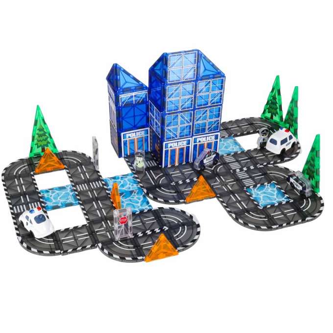 3D magnetic construction blocks police police cars 91 elements