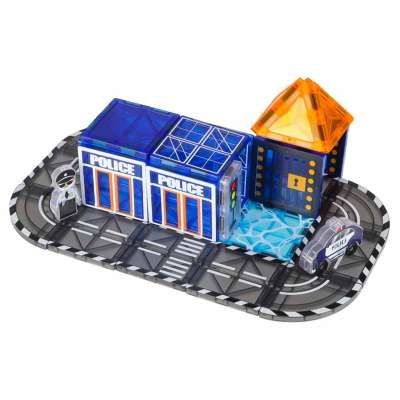 3D magnetic construction blocks police police cars 91 elements