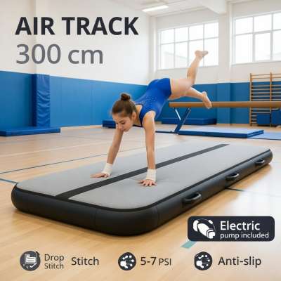 Air Track Mata Gimnastyczna Dmuchana 300×100×10 cm Grafit + pompka