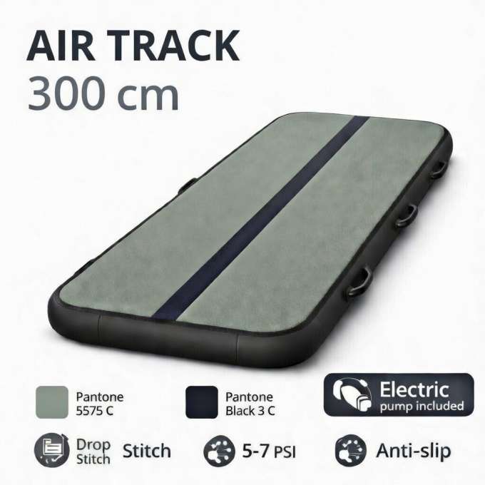 Air Track Mata Gimnastyczna Dmuchana 300×100×10 cm Sage Green + pompka