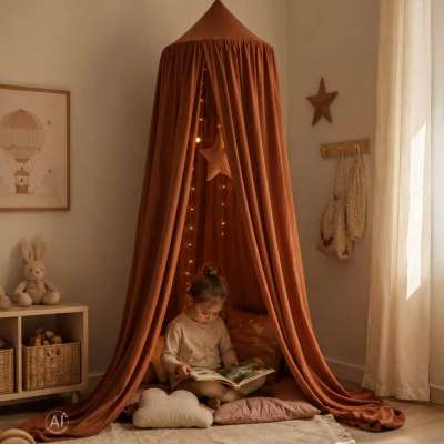 Baby canopy over crib curtain tent tipi hanging dark pink