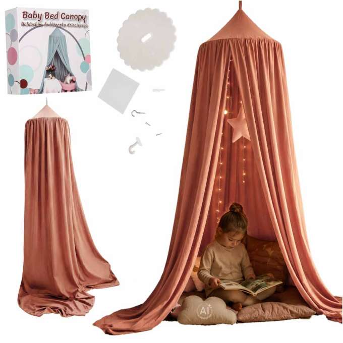 Baby canopy over crib curtain tent tipi hanging dark pink