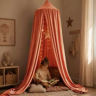 Baby canopy over crib curtain tent tipi hanging dark pink