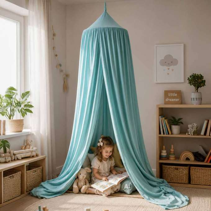 Baby canopy over crib curtain tent tipi hanging green