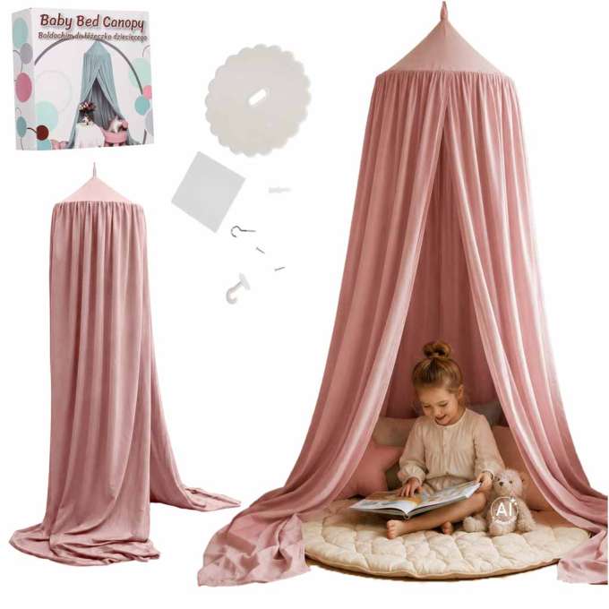 Baby canopy over crib curtain tent tipi hanging light pink