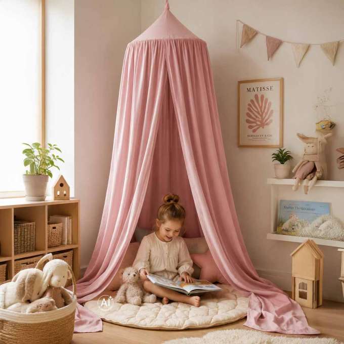 Baby canopy over crib curtain tent tipi hanging light pink