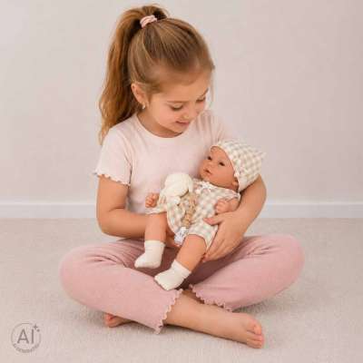 Baby doll baby with carrier mascot rabbit beige
