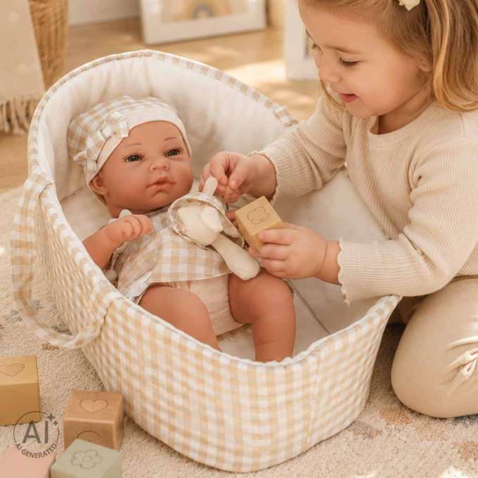 Baby doll baby with carrier mascot rabbit beige