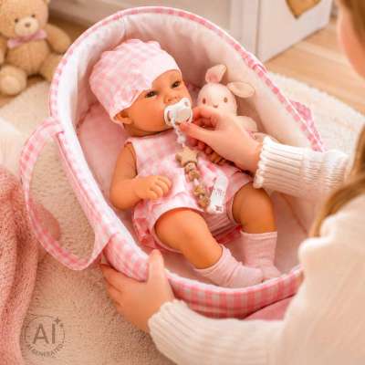 Baby doll baby with carrier mascot rabbit pink