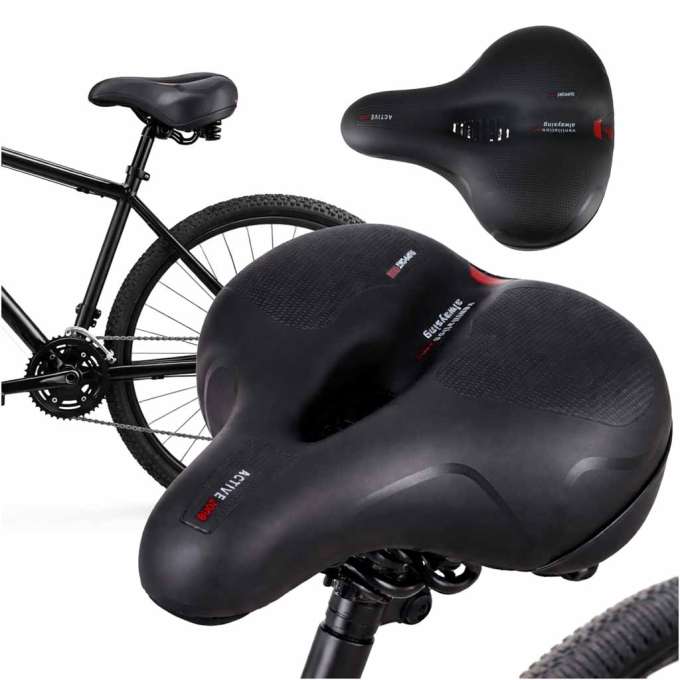 Bicycle saddle made of flexible foam with reflectors