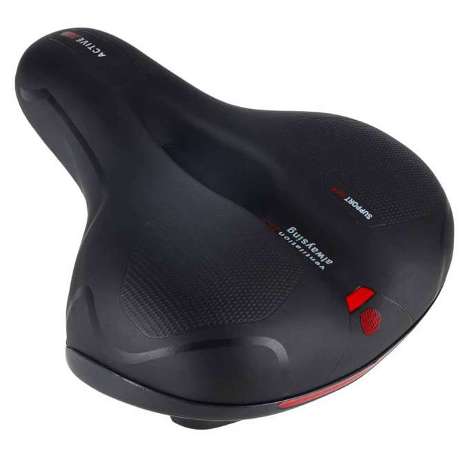 Bicycle saddle made of flexible foam with reflectors