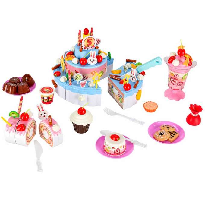 Birthday cake three-story velcro cutting cake music light 117 pieces blue