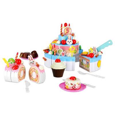 Birthday cake three-story velcro cutting cake music light 117 pieces blue