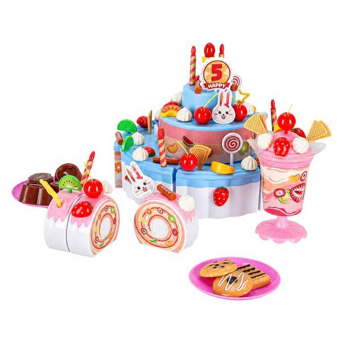 Birthday cake three-story velcro cutting cake music light 117 pieces blue