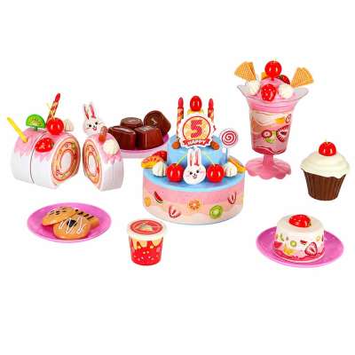 Birthday cake three-story velcro cutting cake music light 117 pieces blue