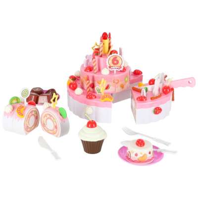 Birthday cake three tier velcro cutting cake music light 117 pieces pink