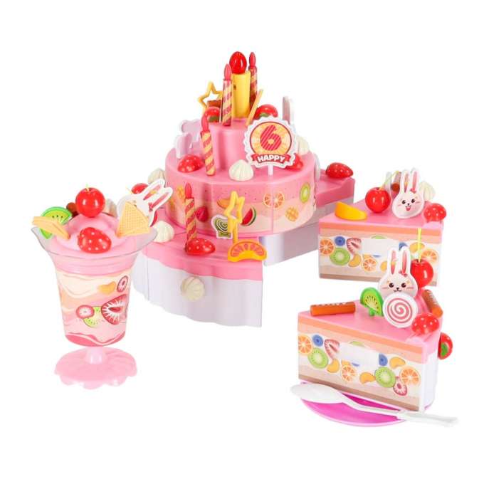 Birthday cake three tier velcro cutting cake music light 117 pieces pink