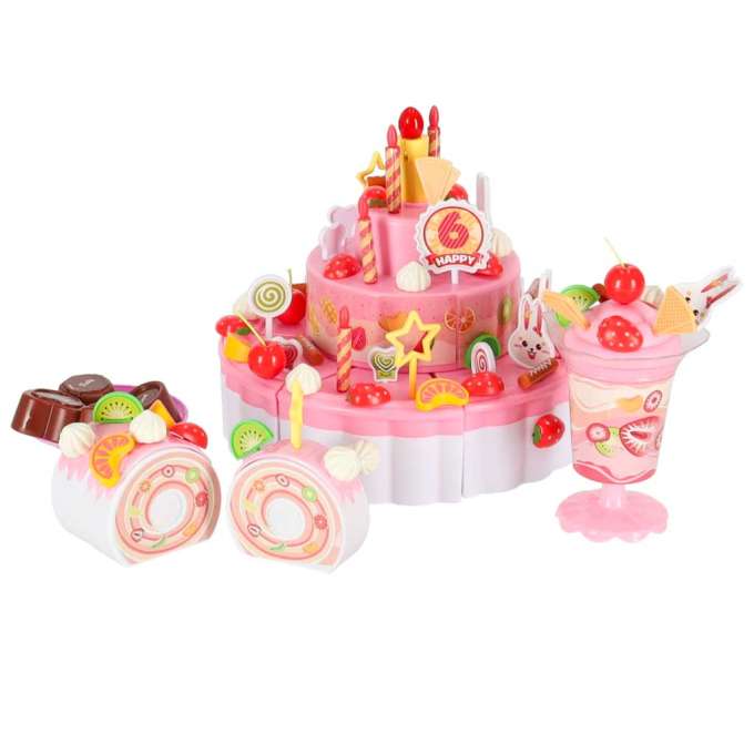 Birthday cake three tier velcro cutting cake music light 117 pieces pink